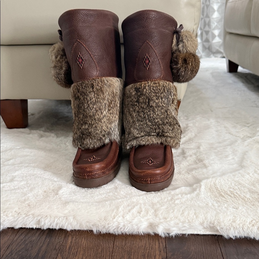 Brown Fur-Trimmed Moccasins